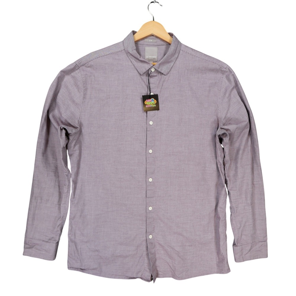 A-FRAME Button Up Mens‎ L Purple Excellent Slim Fit Stretch Micro Stripe